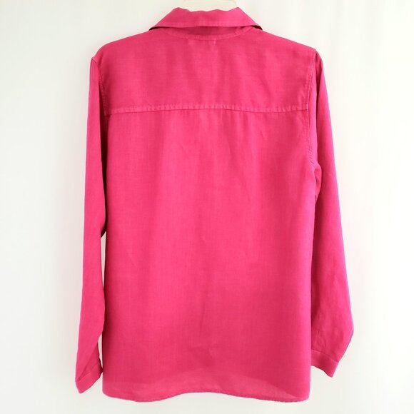 Fresh Produce Button-Front Linen Shirt MEDIUM Pink Roll-Tab Sleeve Chest Pockets - Picture 4 of 7